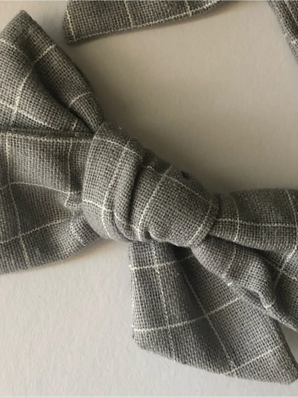 Handmade Grey Grid Bow Hair Clips Set Neutral Boho Hair Accessories